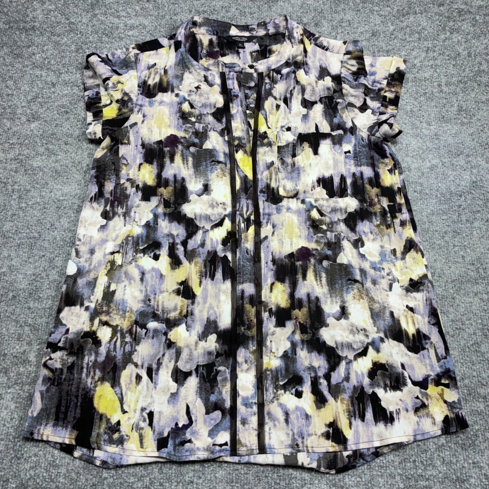 Simply Vera VeraWang Women Abstract Print Short Sleeve Blouse Button Up Shirt XS